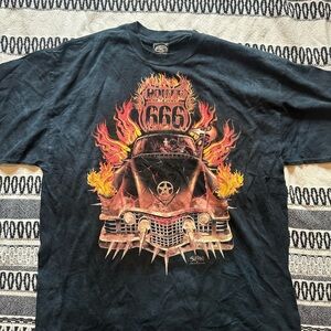 XL Y2K 2007 Skulbone Route 666 Devil Hot Rod Black Short Sleeve T-Shirt